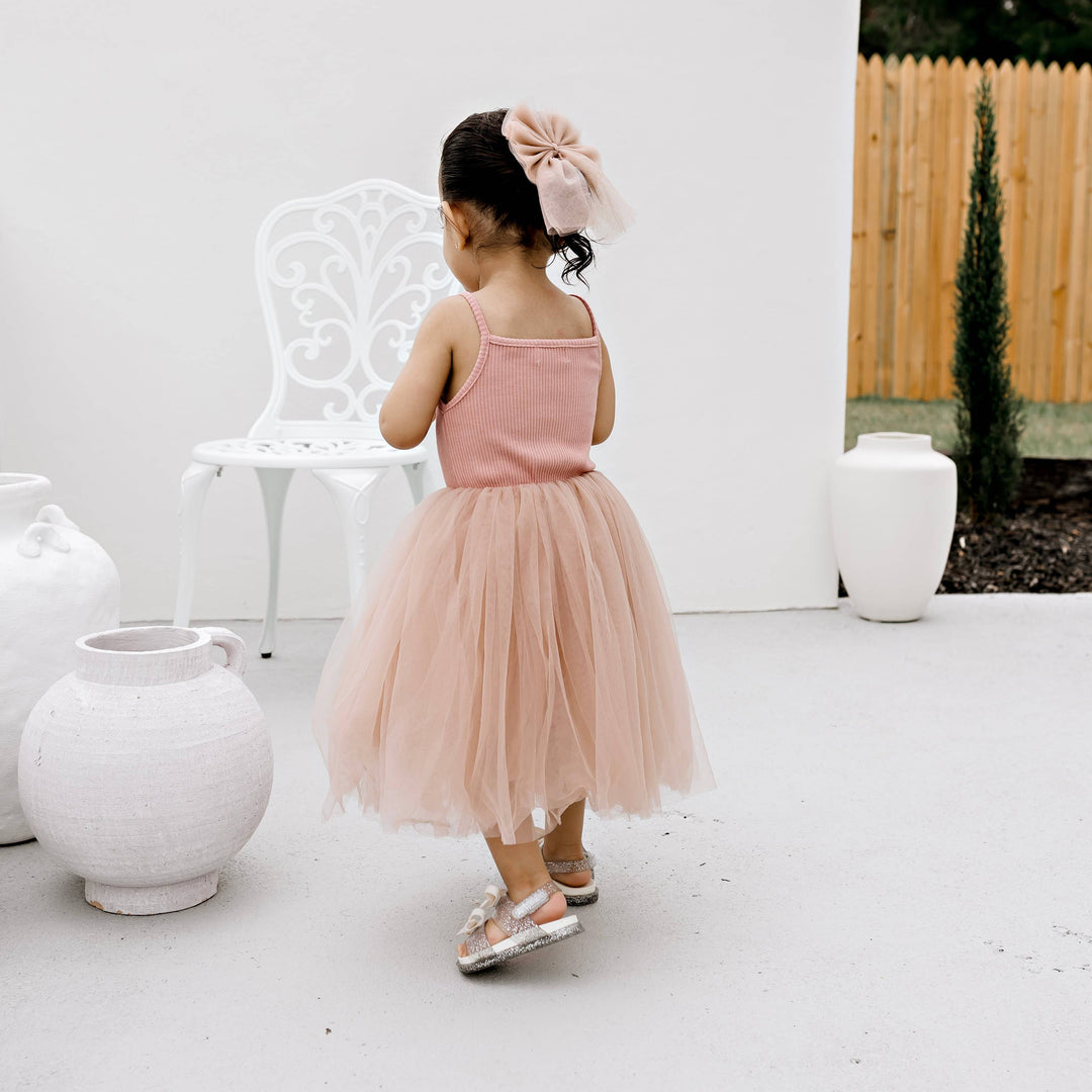 Ribbed Tulle Dress - Dusty Pink