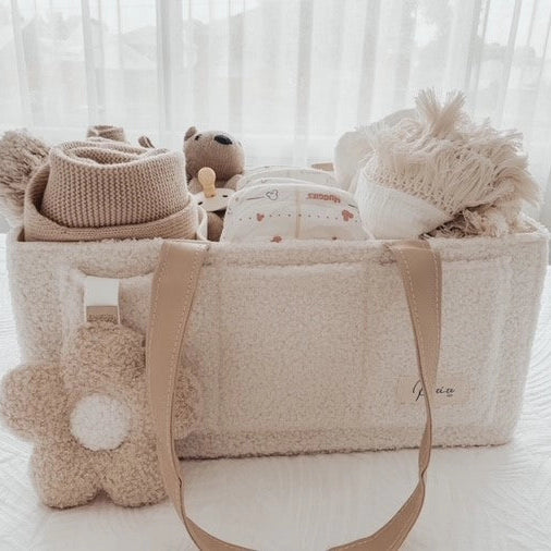 Nappy Caddy Organiser - Teddy | Beige Handles