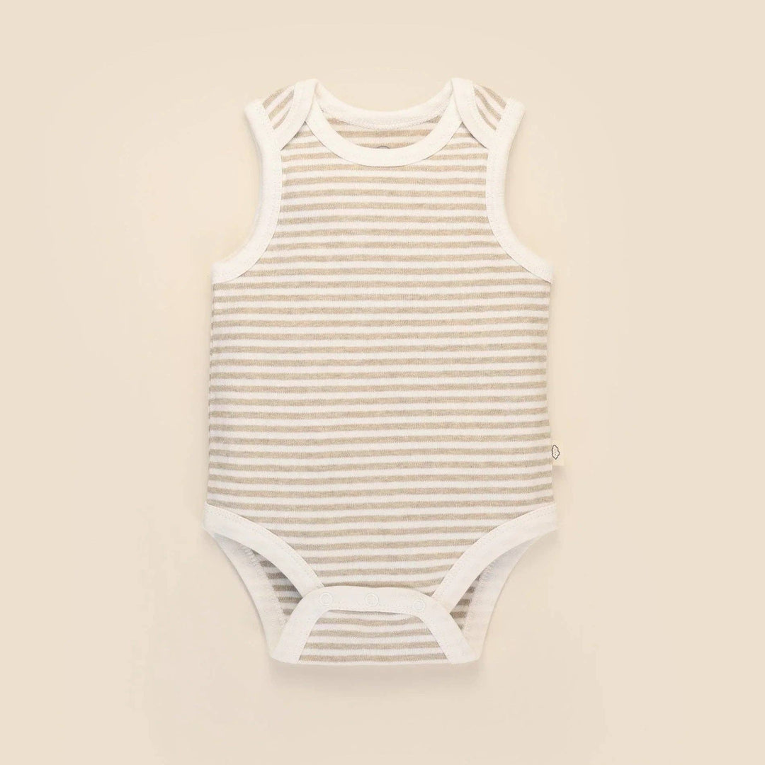 Organic Cotton Singlet Bodysuit - Oat Stripes