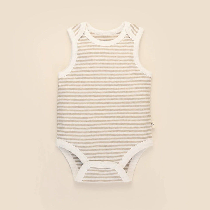 Organic Cotton Singlet Bodysuit - Oat Stripes