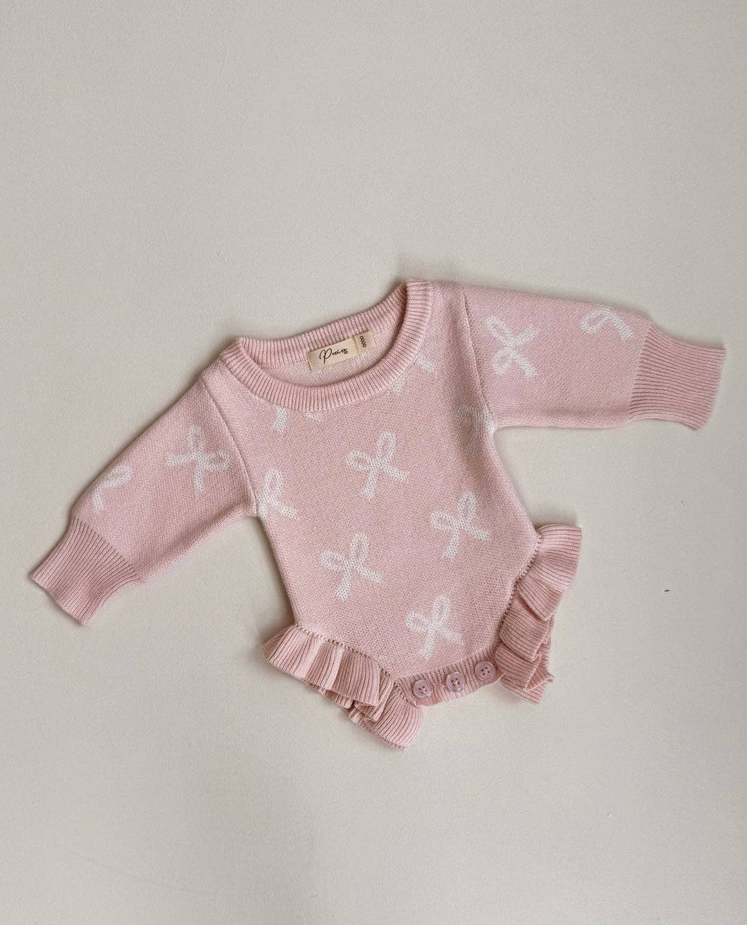 Frill Romper | Baby Pink + Milk Bows