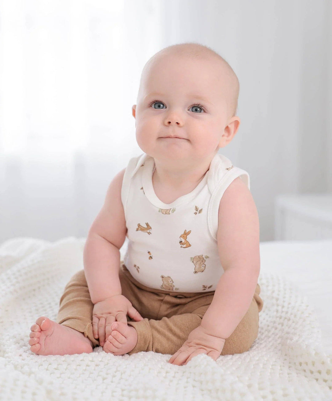 Organic Cotton Singlet Bodysuit - Bear & Bunny