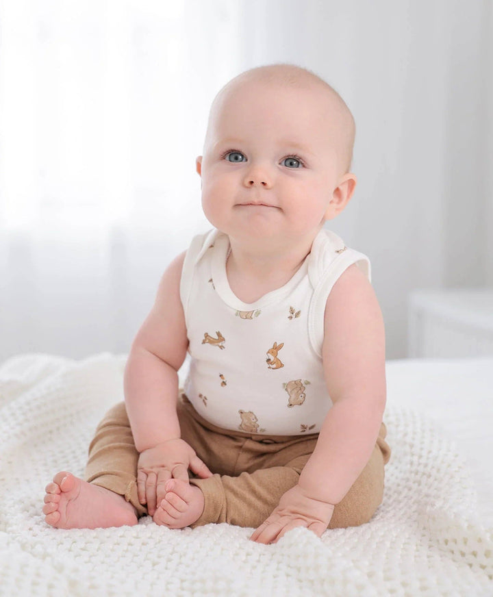 Organic Cotton Singlet Bodysuit - Bear & Bunny