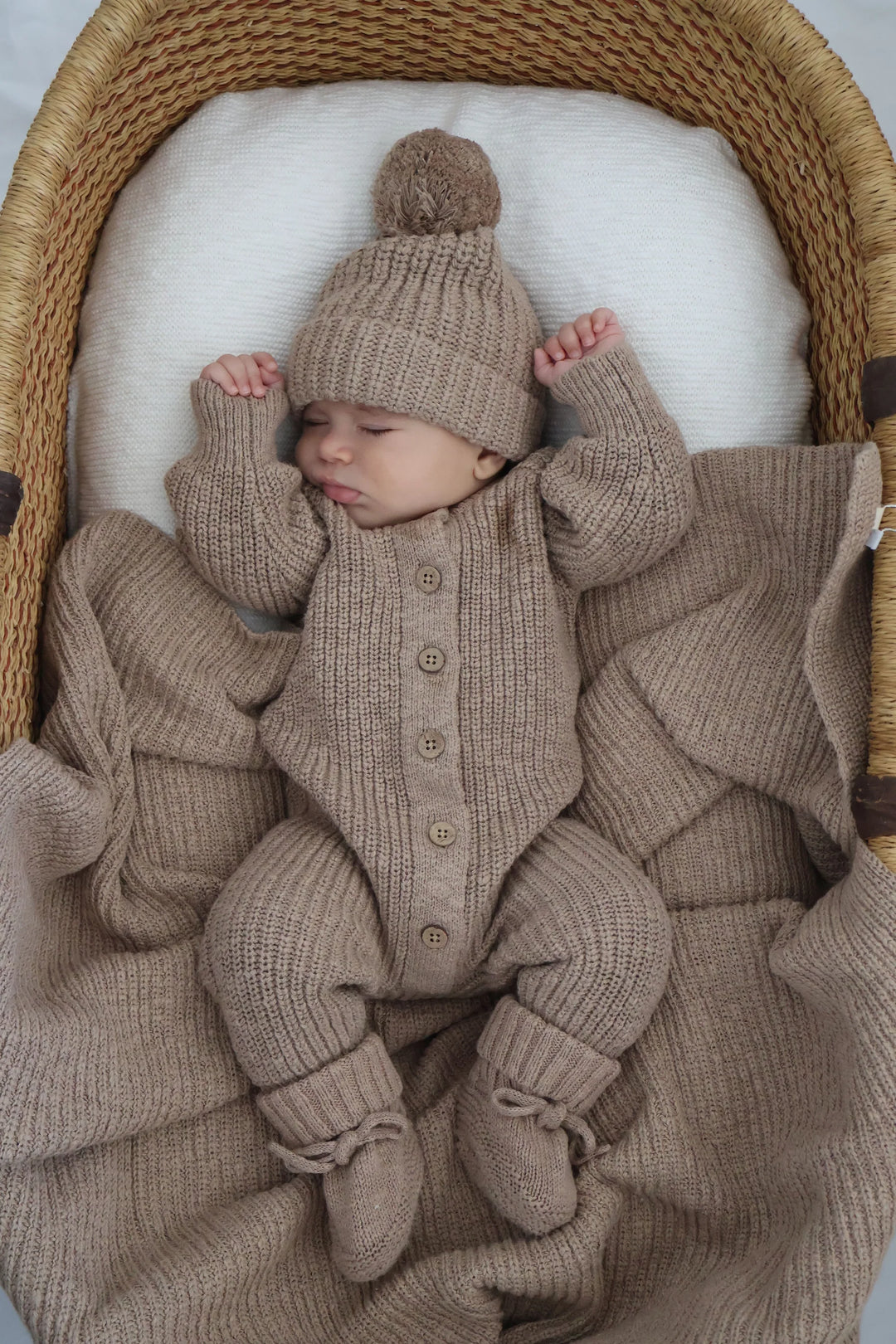 Textured Cotton Long Romper | Brown