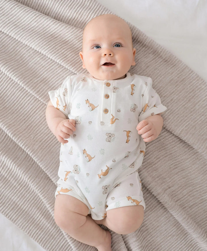 Organic Cotton Romper - Kangaroo and Koala