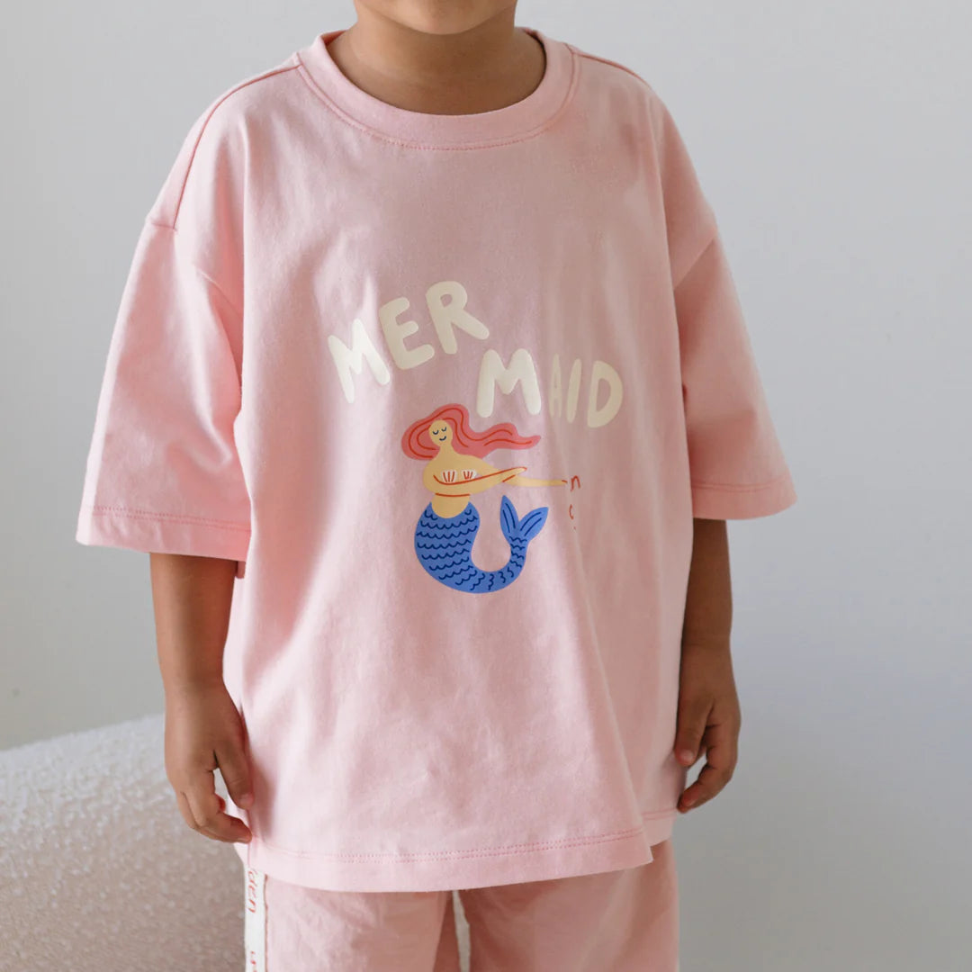 Mid Sleeve Tee | Mermaid - Pink Cream