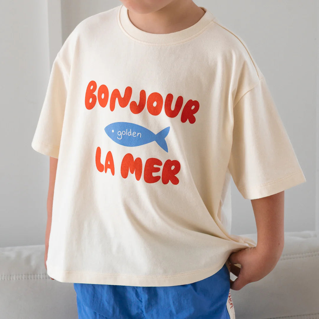 Mid Sleeve Tee | Bonjour La Mer - Buttercream