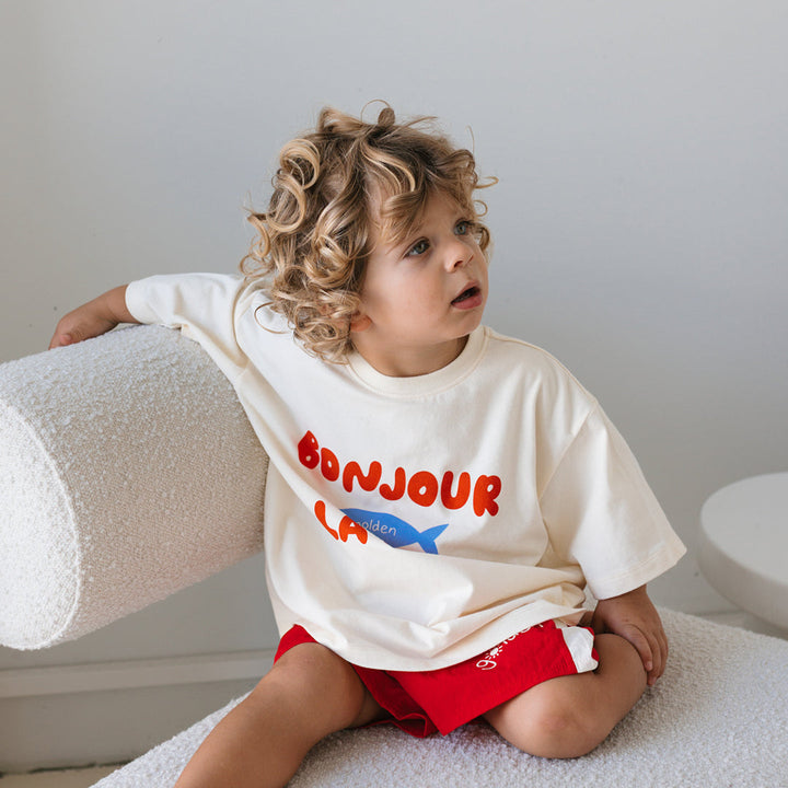 Mid Sleeve Tee | Bonjour La Mer - Buttercream