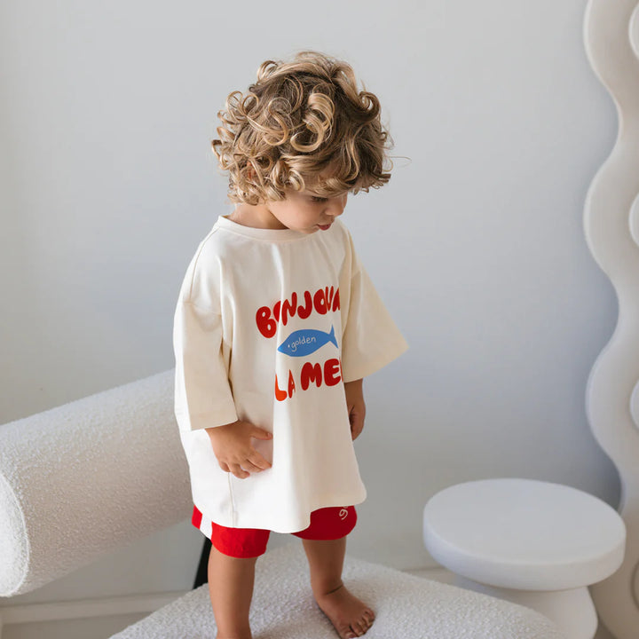Mid Sleeve Tee | Bonjour La Mer - Buttercream