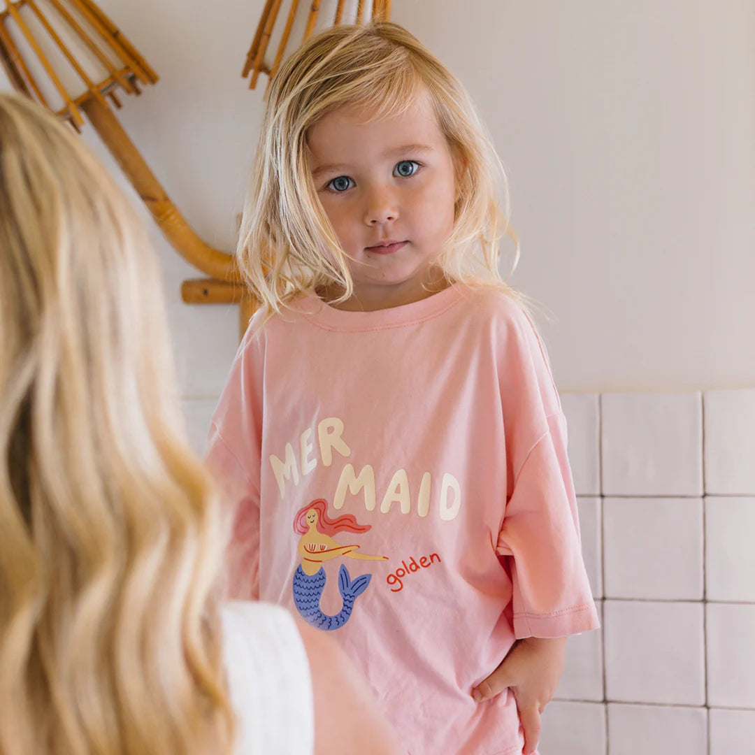 Mid Sleeve Tee | Mermaid - Pink Cream