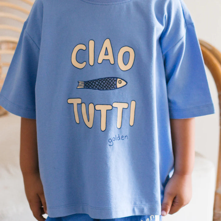 Mid Sleeve Tee | Ciao Tutti Pesci - Pool Blue